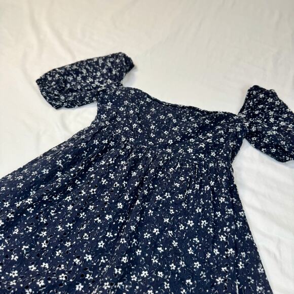 Maeve Anthropologie Lillian Floral Dress Puff Sleeve Mini Dress Women’s 4 Navy - Picture 7 of 16